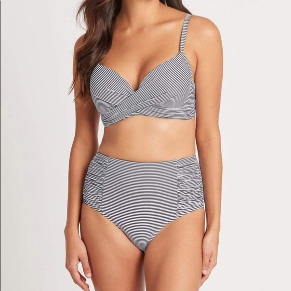 Sea Level Swim Australia NWT Positano Stripe High Waist Gathered Side Pant Size4 - Picture 14 of 16